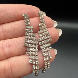 Silver Tone Crystal Drop Earrings Formal Sparkly